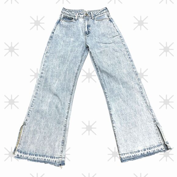 Princess Polly Wide Leg Side Slit Jeans Size 4 Light Wash - Picture 2 of 15